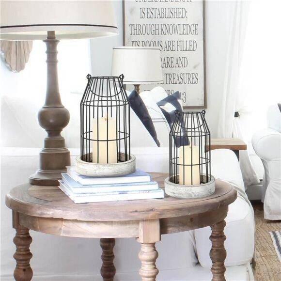 Rustic Wire Metal Cloche Set Decorative Candle Lantern Farmhouse Indoor Outdoor - Picture 7 of 8